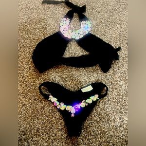 Black bejeweled bikini